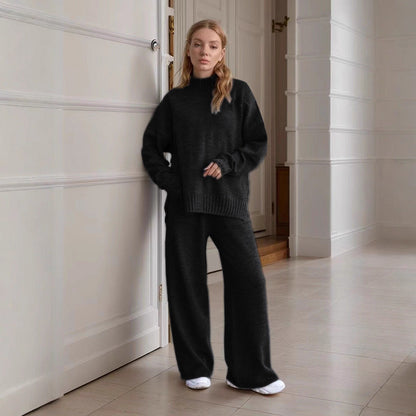 Women's Knitted Turtleneck Loose Long Sleeve Trousers Suits