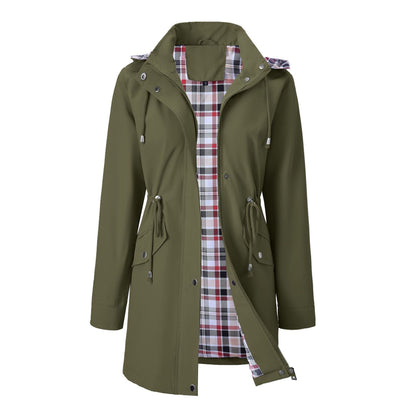 Women's Hooded Drawstring Plaid Lined Trench Coats