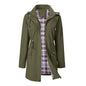 Women's Hooded Drawstring Plaid Lined Trench Coats