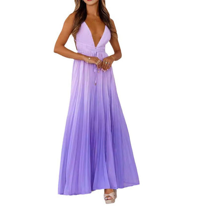 Strap Pleated Large Swing Split Vacation Dresses