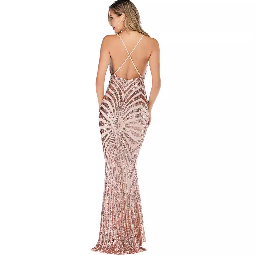 Women's Sexy Strap Retro Sequins Dress Formal Dresses