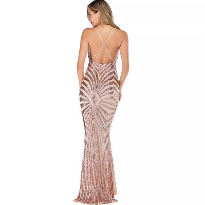 Women's Sexy Strap Retro Sequins Dress Formal Dresses