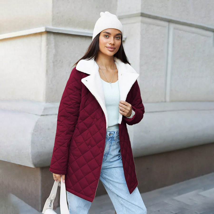 Women's Mid-length Cotton Long Sleeve High Collar Warm Loose Casual Coats
