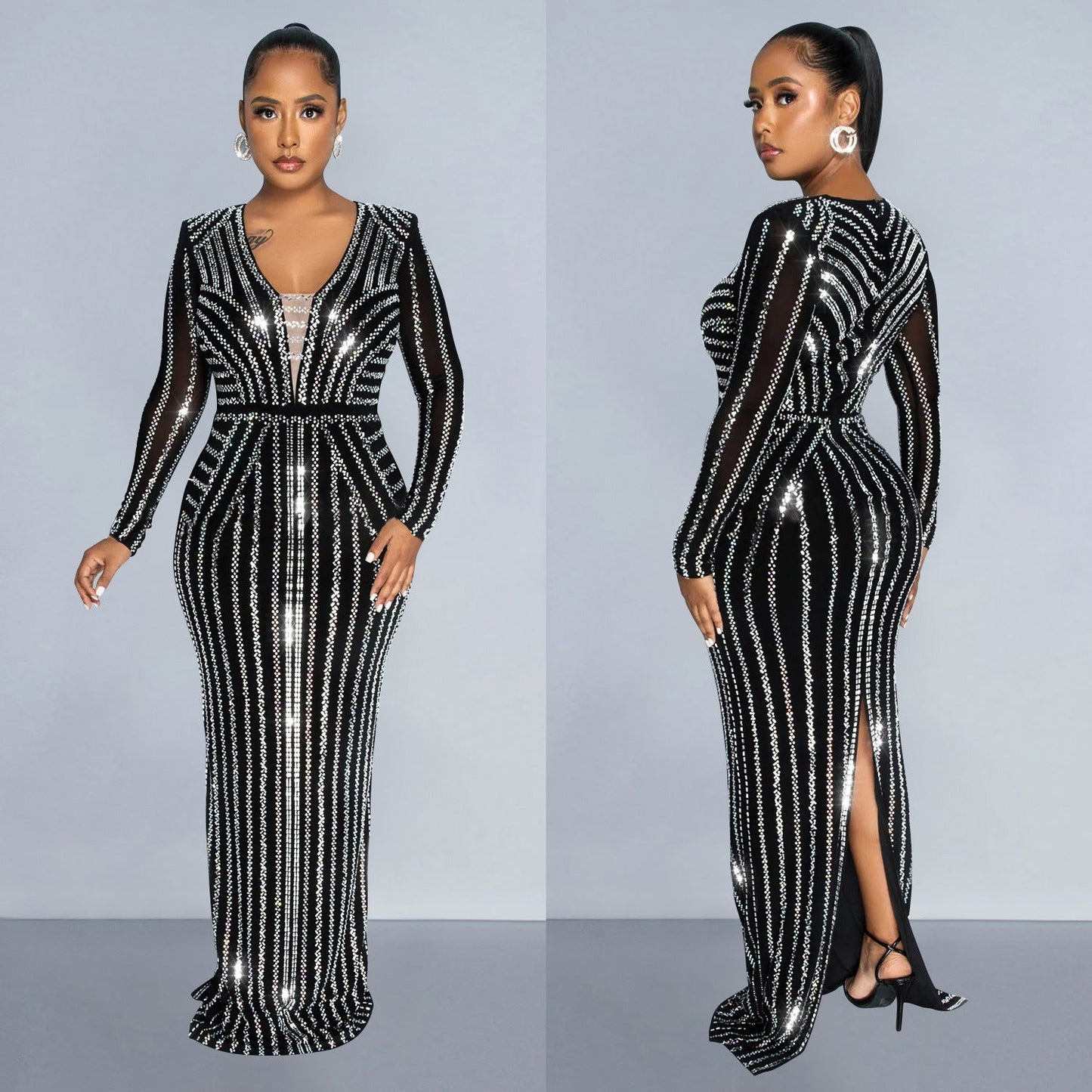 Women's Fashion Wear Solid Color Hot Drilling Long Dresses