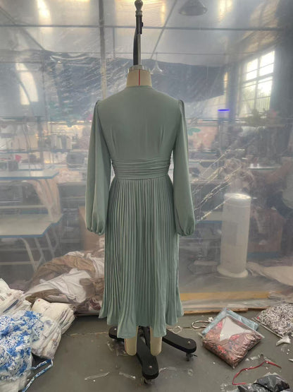 Women's Dress Sexy Pleated Long Sleeve Chiffon Dresses