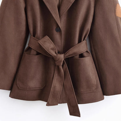 Women's Attractive Suede Collar Belt Trench Coats