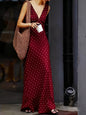Women's Vintage Satin Polka Dot Dress Elegant Dresses