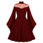 Black Queen Mesh Flared Sleeves Patchwork Dresses