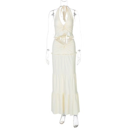 Women's Winter Fresh Pure Desire Deep V Pleated Irregular Flounce Suits
