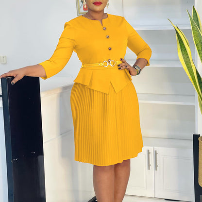 Women's Three-quarter Sleeve Fashionable Elegant Pleated Dress Dresses