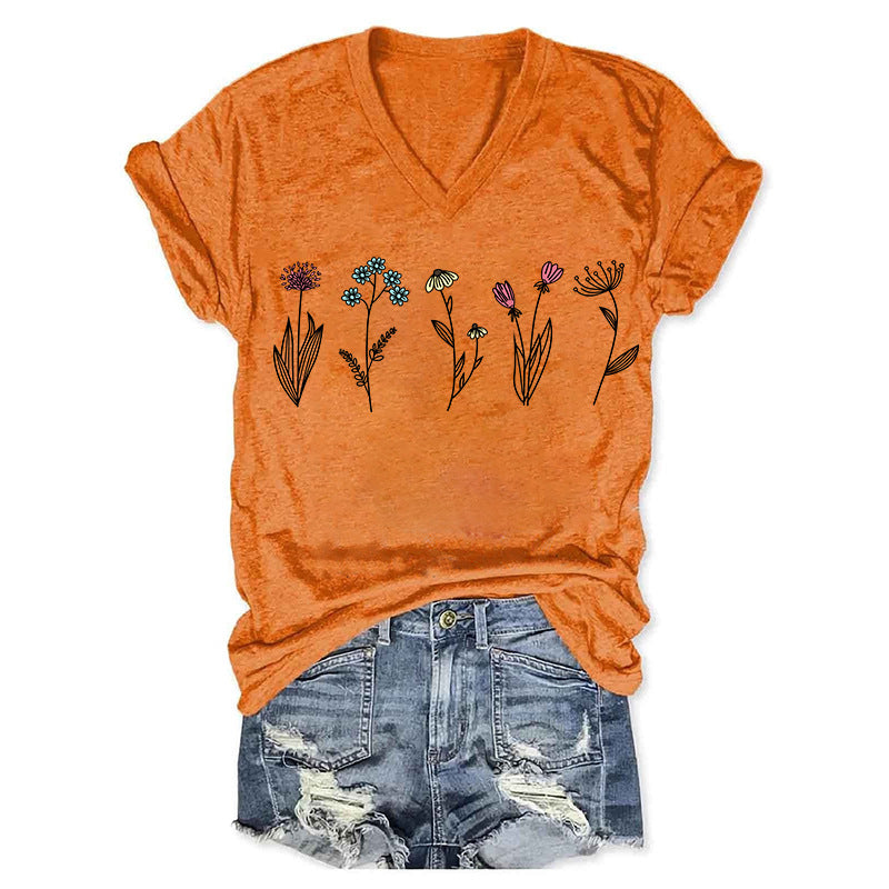 Women's Duplex Printing Sleeve Pullover T-shirt Summer Blouses