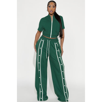 Women's Strap Wrap Breasted Loose Pockets Wide Leg Suits