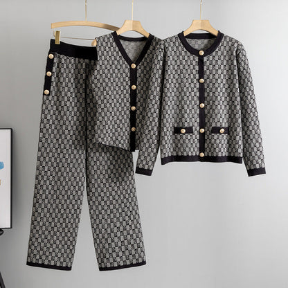 Women's Slouchy Fashion Temperament Knitting Three-piece Suits