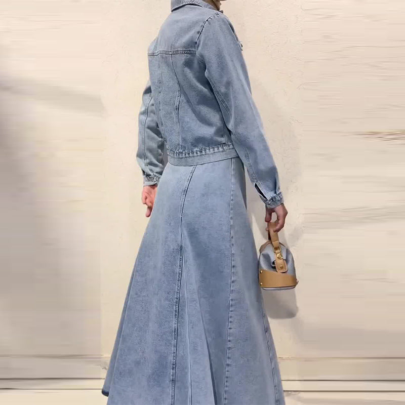 Women's Autumn Collar Long Sleeve Simple Denim Suits