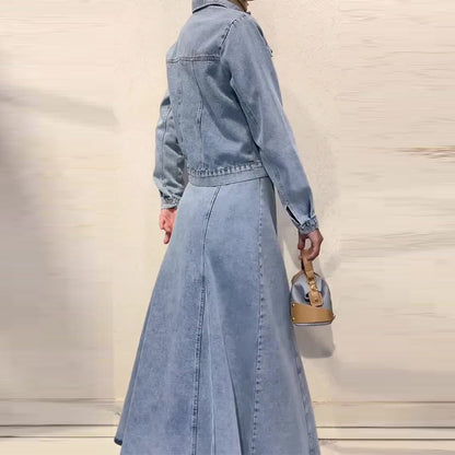 Women's Autumn Collar Long Sleeve Simple Denim Suits