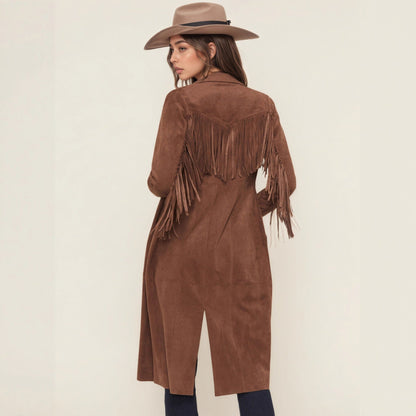 Faux Fur Collar Long Tassel Design Coats