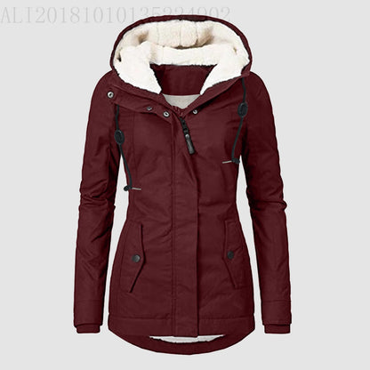 Women's Common Style Hooded Long-sleeved Zipper Pocket Coats