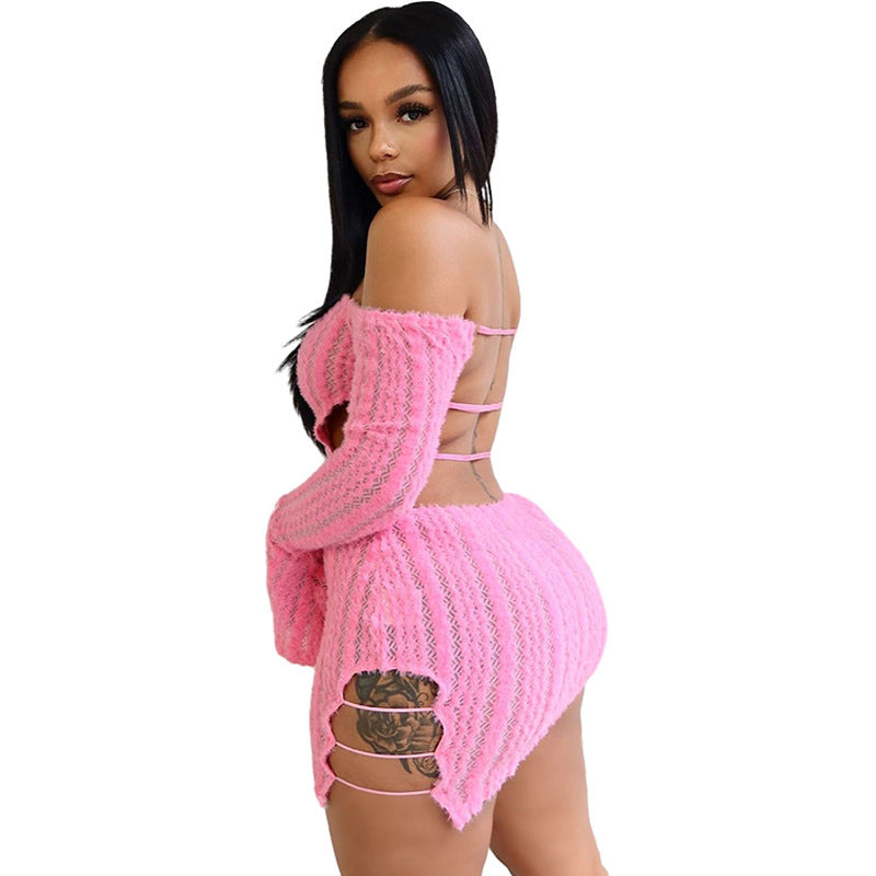 Women's Sexy Backless Knitted High Waist Slim Dresses