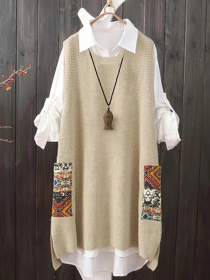 Women's Woven Pocket Decoration Round Neck Elegant Dresses