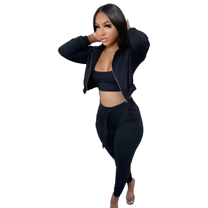 Women's Hooded Sports Casual Set Three-piece Suits