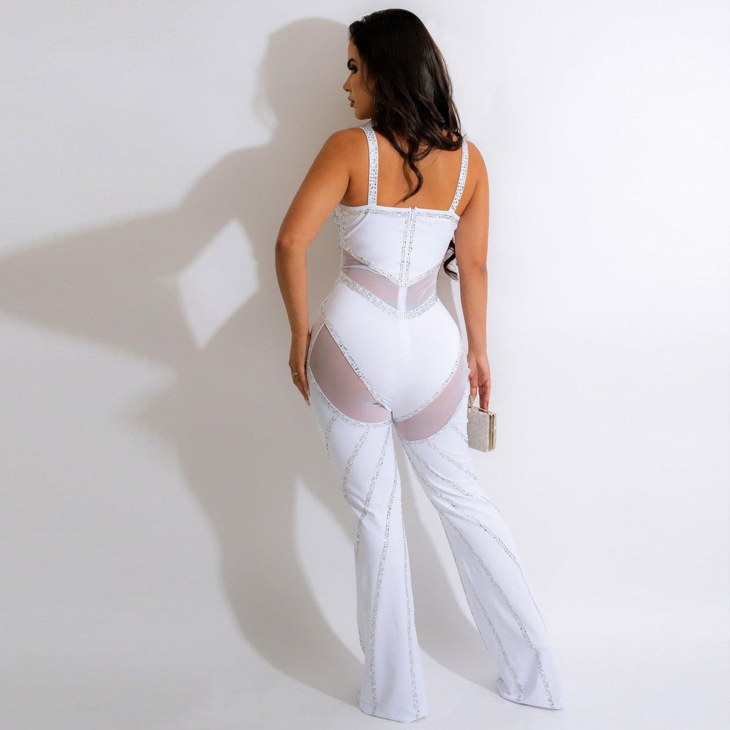 Fashion Sexy Deep V Sling Rhinestone Suits