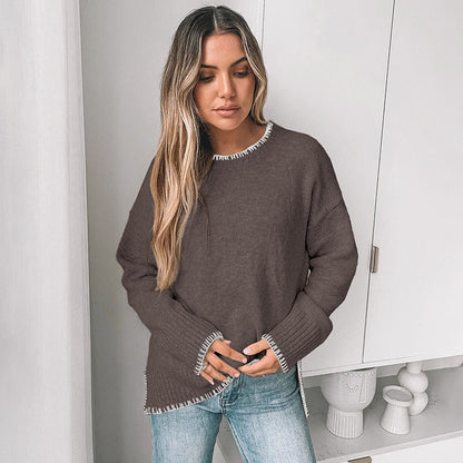 Neck Casual Long Sleeve Pure Color Sweaters