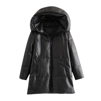 Women's Thick Warm Faux Leather Parka Hooded Coats