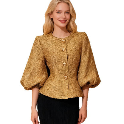 Women's Color Crew Neck Autumn High-grade Puff Coats