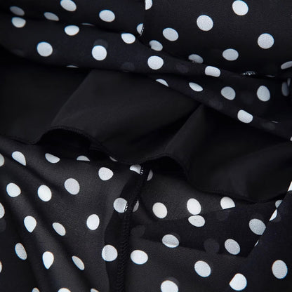 Women's Retro Dots Printed Scarf Ruffled Spaghetti Dresses
