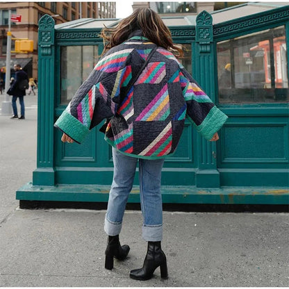 Women's Street Fashion Print Stitching Cotton Coats