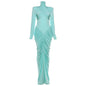 Women's Temperament High Collar Solid Color Long Dresses