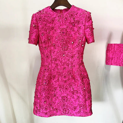 Fashion Rose Pink Series Jacquard Beaded Shorts
