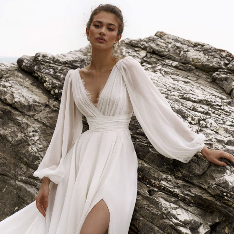 Simple Series Chiffon Dress Long Sleeve Wedding Dresses