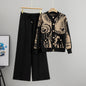 Women's Fashion Two-piece Printed Metal Buckle Knitted Suits
