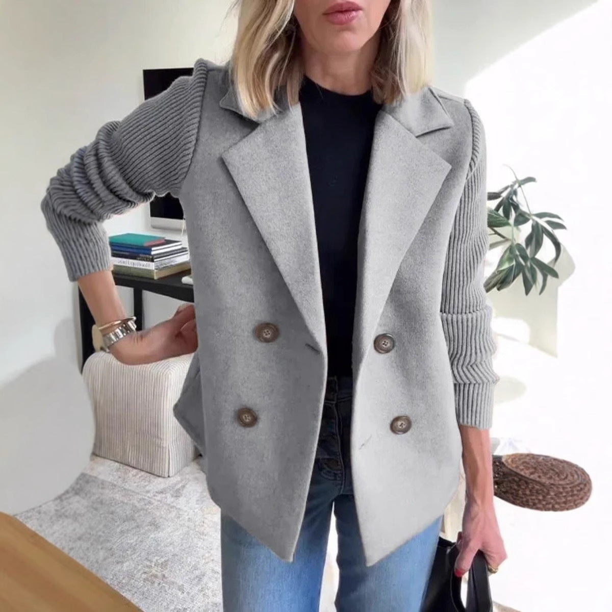 Women's Spring Fashion Temperament Wool Stitching Woolen Coats