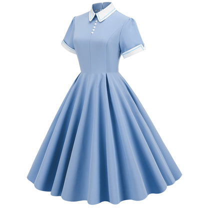 Women's Temperament Trim Contrast Color Turtleneck Doll Collar Mid-length Large Dresses