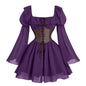 Medieval Puff Sleeve Dress Halloween Drawstring Skirts