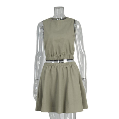 Women's Round Neck Pleated Cotton Linen Comfortable Suits