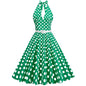 Women's Polka Dot Stitching Belt Halter Hepburn Dresses