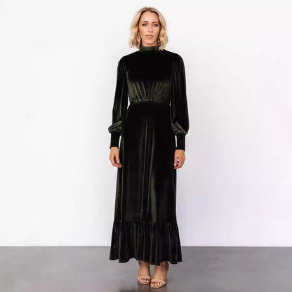 Women's Drawstring Sleeve Dress Half Turtleneck High Waist Dresses