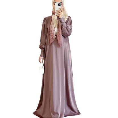 Women's Spring Muslim Wear Soft Fashion Satin Dresses