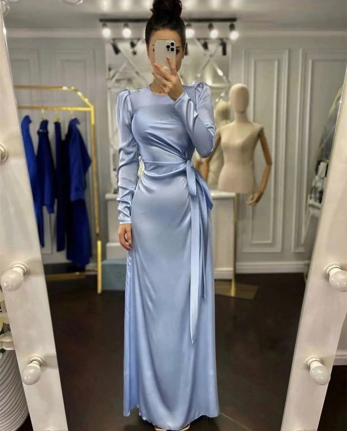 Waist Irregular Dress Winter Solid Color Long Dresses