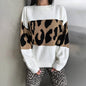 Women's Contrast Color Fashionable Loose Round Neck Idle Style Early Sweaters