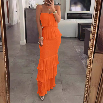 Goddess Tube Smocking Pleated Slim Fit Dresses