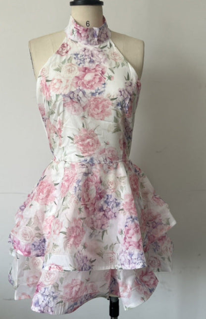 Print Slim Bud Swing Dress Sleeveless Sling Backless Skirts