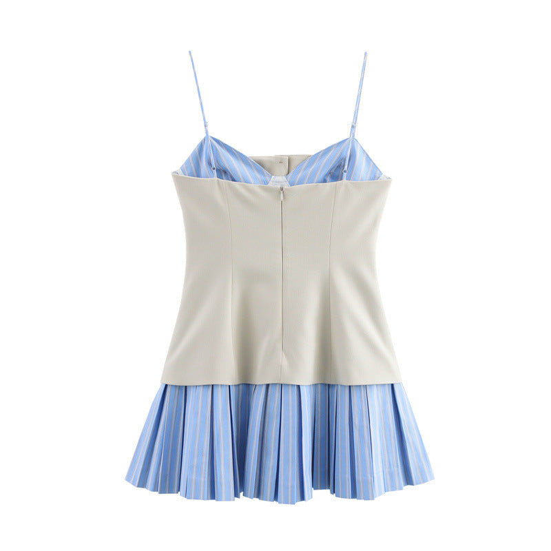 Women's Fashion Sexy Poplin Splicing Sling Dress Dresses