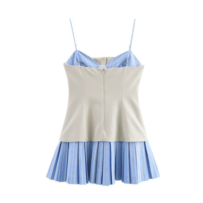 Women's Fashion Sexy Poplin Splicing Sling Dress Dresses