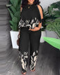Women's Neck Bead Raglan Sleeve T-shirt Trousers Suits