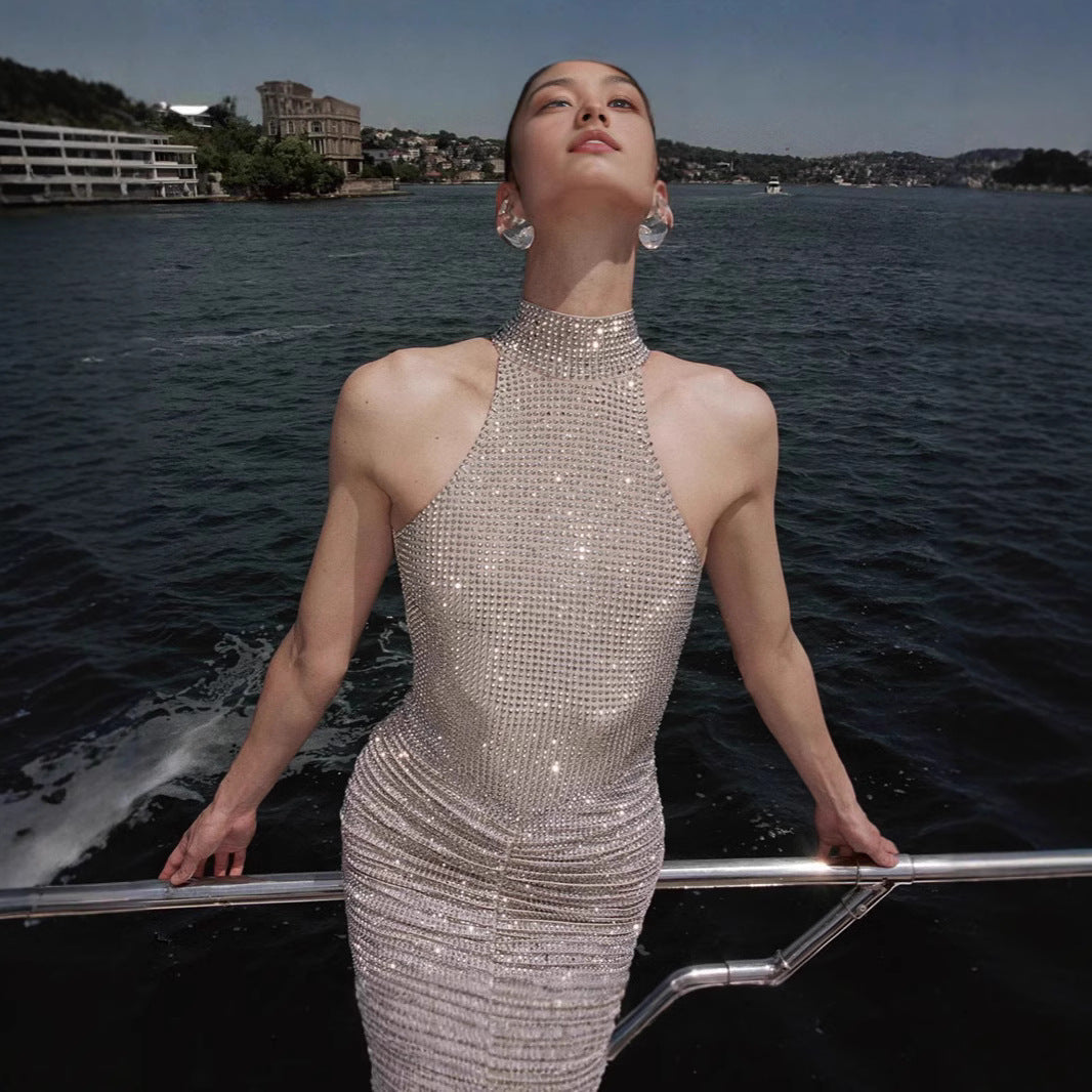 Women's Affordable Luxury Rhinestone Strap Dress Backless Dresses