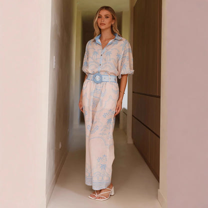 Casual Temperament Linen Sleeve Belt Slimming Suits